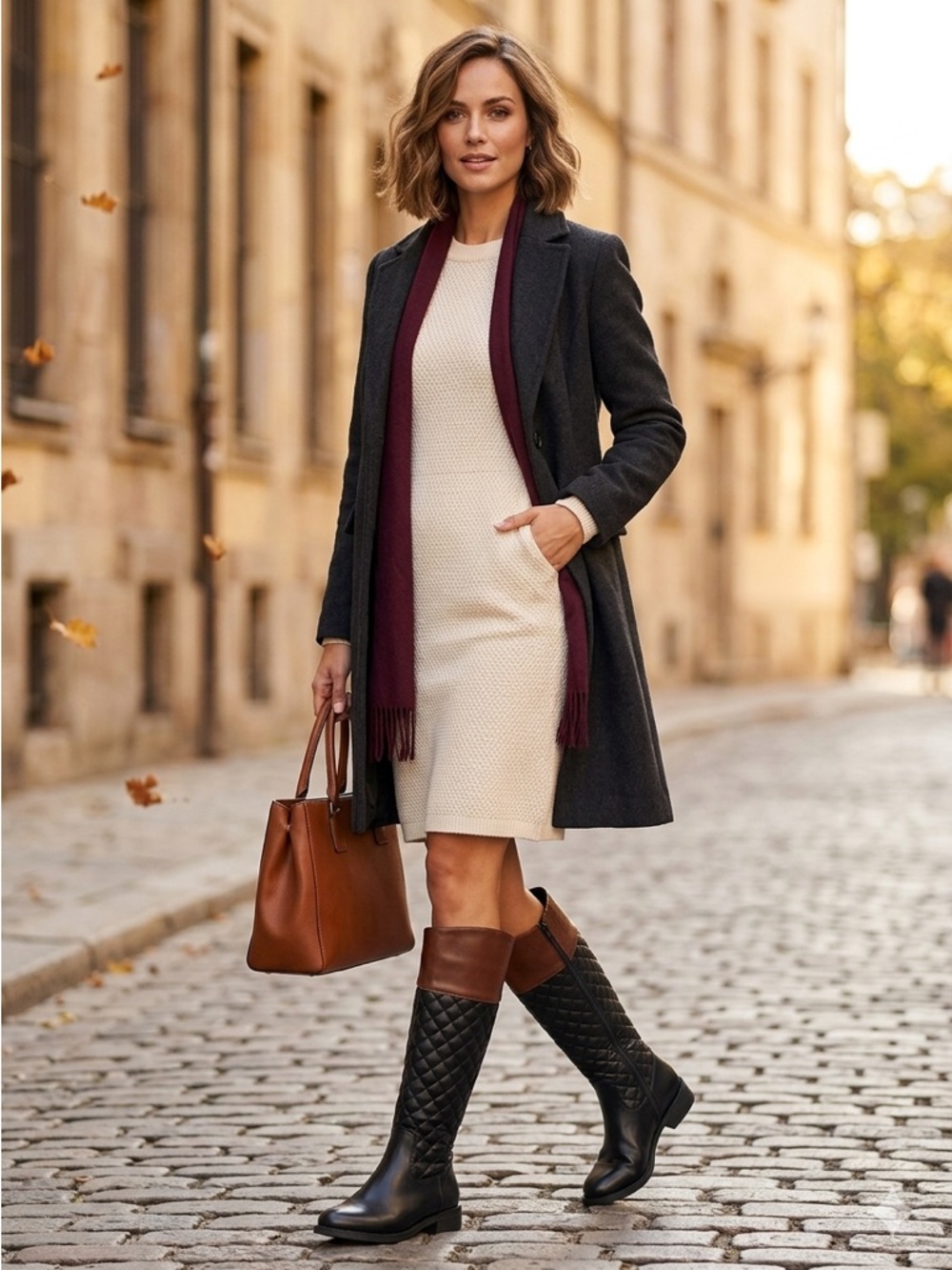 Apt. 9 Black Quilted Lace-Up Riding Boots with Brown Cuff